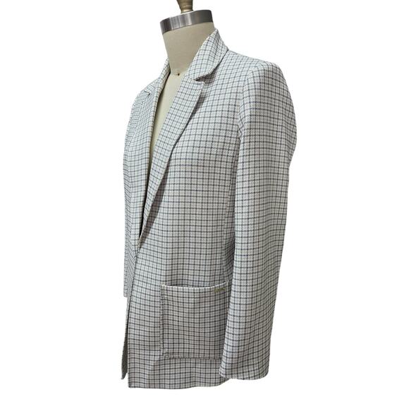 Anne Klein open Front  Blazer White /Natural Plaid 2 Pockets NWOT L - Picture 2 of 7